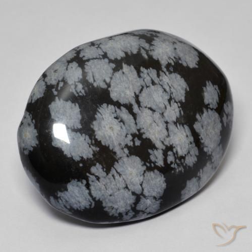 Obsidiana Floco de Neve cinza-branco preto Natural 44.26ct, oval, Opaco