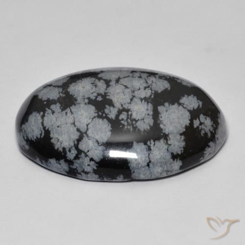 Obsidiana Floco de Neve cinza-branco preto Natural 44.26ct, oval, Opaco