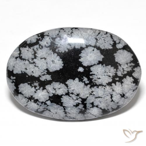 Obsidiana floco de neve preto natural 24,72ct, corte oval, opaco