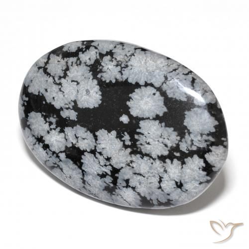 Obsidiana floco de neve preto natural 24,72ct, corte oval, opaco