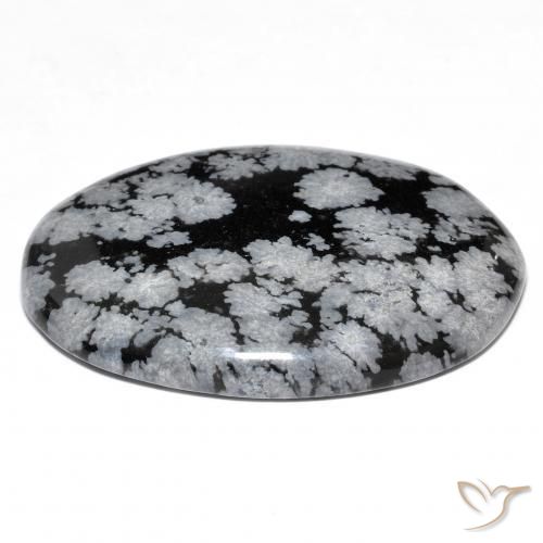 Obsidiana floco de neve preto natural 24,72ct, corte oval, opaco