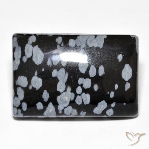 28.40ct Natural cinza-branco preto Obsidiana Floco de Neve, baguete, Opaco