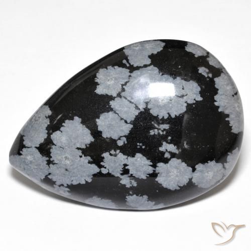 Obsidiana Floco de Neve cinza-branco preto Natural 30.66ct, Formato de pêra, Opaco