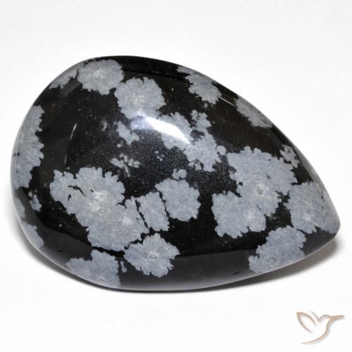 Obsidiana Floco de Neve cinza-branco preto Natural 30.66ct, Formato de pêra, Opaco