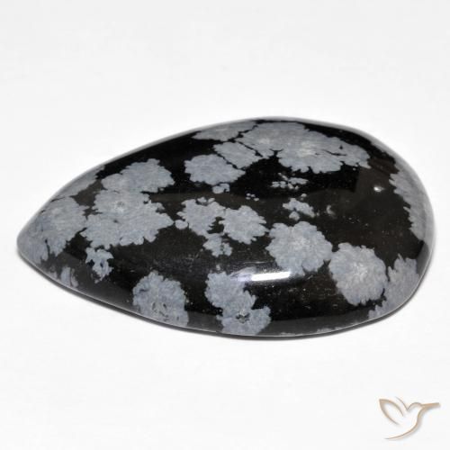 Obsidiana Floco de Neve cinza-branco preto Natural 30.66ct, Formato de pêra, Opaco