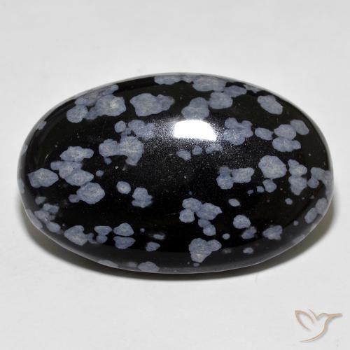 30.67ct Natural cinza-branco preto Obsidiana Floco de Neve, oval, Opaco