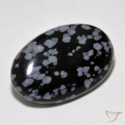 Obsidiana Floco de Neve cinza-branco preto Natural 30.67ct, oval, Opaco