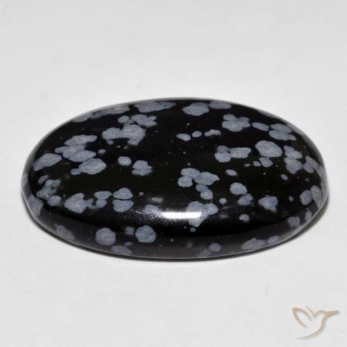 Obsidiana Floco de Neve cinza-branco preto Natural 30.67ct, oval, Opaco