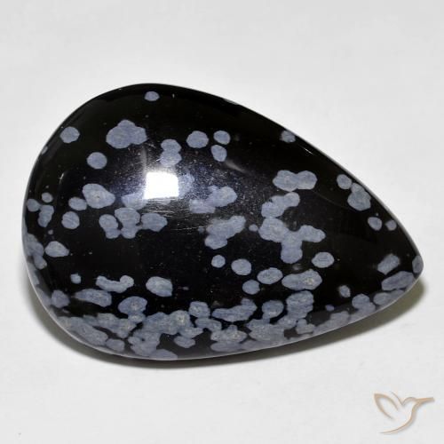 Obsidiana Floco de Neve cinza-branco preto Natural 27.45ct, Formato de pêra, Opaco