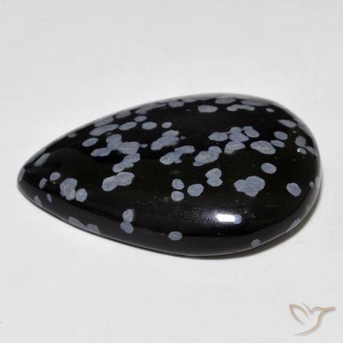 Obsidiana Floco de Neve cinza-branco preto Natural 27.45ct, Formato de pêra, Opaco