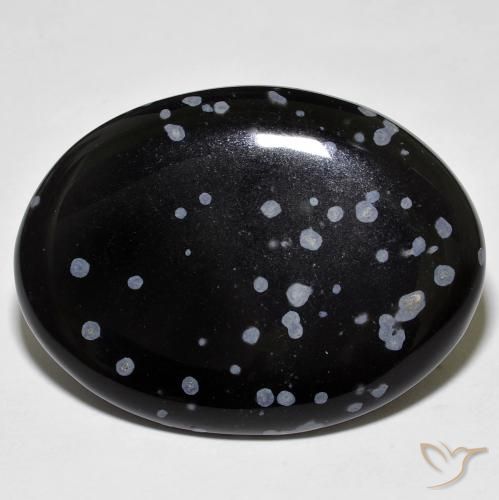 37.96ct Natural cinza-branco preto Obsidiana Floco de Neve, oval, Opaco