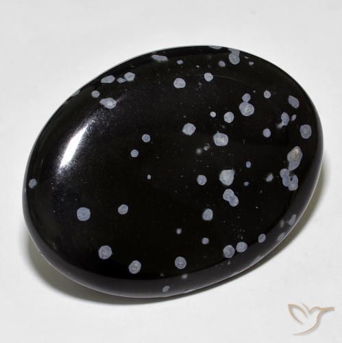 Obsidiana Floco de Neve cinza-branco preto Natural 37.96ct, oval, Opaco