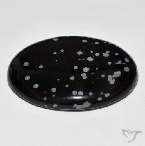 Obsidiana Floco de Neve cinza-branco preto Natural 37.96ct, oval, Opaco