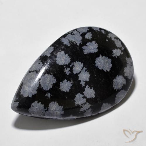 27.42ct Natural cinza-branco preto Obsidiana Floco de Neve, Formato de pêra, Opaco