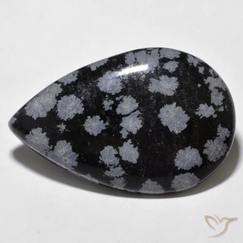 Obsidiana Floco de Neve cinza-branco preto Natural 27.42ct, Formato de pêra, Opaco