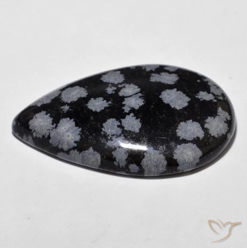 Obsidiana Floco de Neve cinza-branco preto Natural 27.42ct, Formato de pêra, Opaco