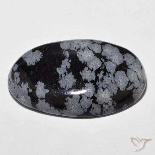 Obsidiana Floco de Neve cinza-branco preto Natural 28.85ct, oval, Opaco