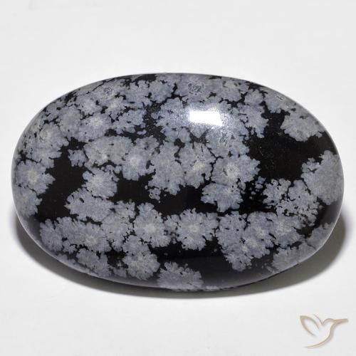 26.31ct Natural cinza-branco preto Obsidiana Floco de Neve, oval, Opaco