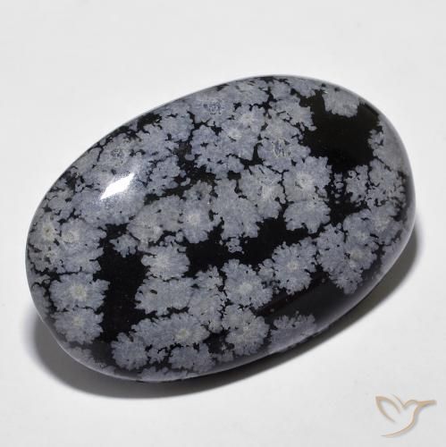 Obsidiana Floco de Neve cinza-branco preto Natural 26.31ct, oval, Opaco