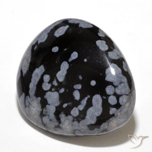 Obsidiana Floco de Neve cinza-branco preto Natural 24.61ct, Formato de pêra, Opaco