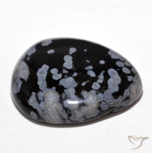 Obsidiana Floco de Neve cinza-branco preto Natural 24.61ct, Formato de pêra, Opaco