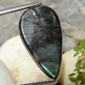 Espectrolita multicolorido natural 6,57ct, formato de pêra, opaco
