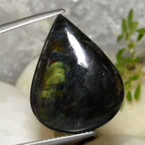 Espectrolita multicolorido natural 11,71ct, formato de pêra, opaco