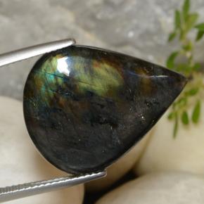 Espectrolita multicolorido natural 11,71ct, formato de pêra, opaco