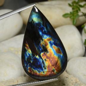 Espectrolita multicolorido natural 17,74ct, formato de pêra, opaco