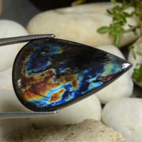 Espectrolita multicolorido natural 17,74ct, formato de pêra, opaco
