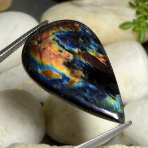 Espectrolita multicolorido natural 17,74ct, formato de pêra, opaco