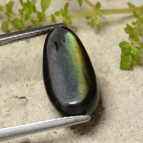 Espectrolita multicolorido natural 4,09ct, formato de pêra, opaco