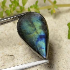 Espectrolita multicolorido natural 2,13ct, formato de pêra, opaco