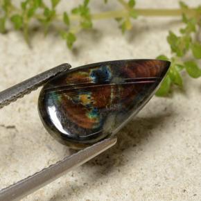 Espectrolita multicolorido natural 2,41ct, formato de pêra, opaco