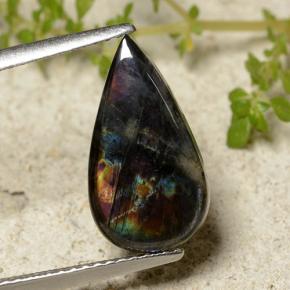 Espectrolita multicolorido natural 2,41ct, formato de pêra, opaco