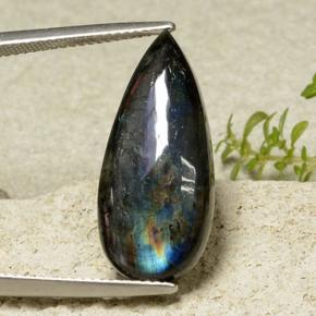 Espectrolita multicolorido natural 7,85ct, formato de pêra, opaco