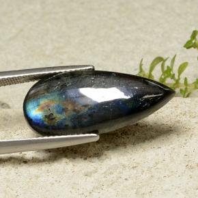 Espectrolita multicolorido natural 7,85ct, formato de pêra, opaco