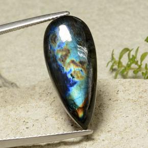 Espectrolita multicolorido natural 7,85ct, formato de pêra, opaco