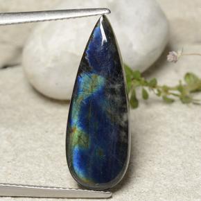 Espectrolita multicolorido natural 4,92ct, formato de pêra, opaco