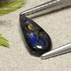 Espectrolita multicolorido natural 0,91ct, formato de pêra, opaco