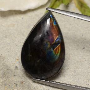 Espectrolita multicolorido natural 4,80ct, formato de pêra, opaco