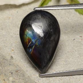 Espectrolita multicolorido natural 4,80ct, formato de pêra, opaco