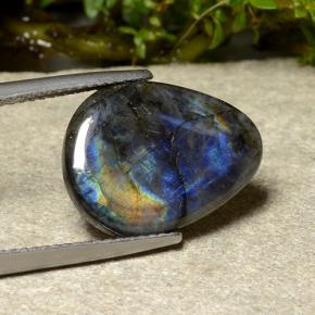 Espectrolita multicolorido natural 5,27ct, formato de pêra, opaco