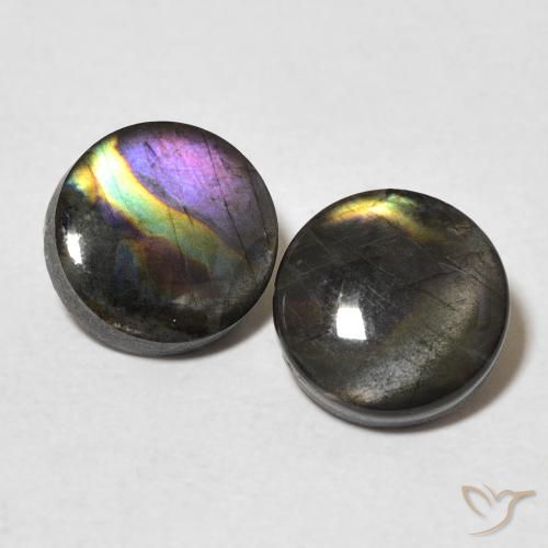 Pedras preciosas de espectrolita multicolorido natural de 3,38 ct, corte redondo, opaco