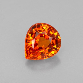 Granada espessartita laranja natural 0,77ct, formato de pêra, VVS