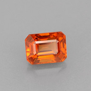 Granada espessartita laranja natural 0,82ct, corte esmeralda, VS