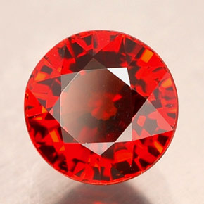 Granada espessartita vermelho natural 1,39ct, corte redondo, VVS