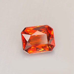 Granada espessartita laranja natural 1,40ct, corte esmeralda, VVS-VS