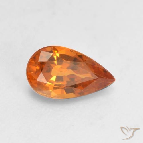 Granada espessartita Laranja brilhante Natural 0.66ct, Formato de pêra, VS