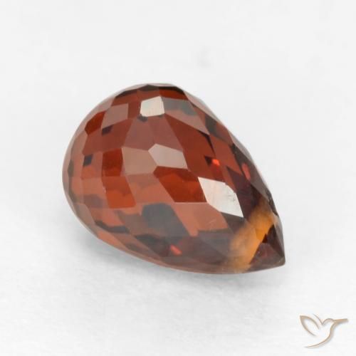 Granada espessartita laranja avermelhado profundo natural 1,36ct, briolete, VS